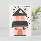 Leuk roze en oranje kinder Halloween Kostuum feest Kaart (Staand voorkant)