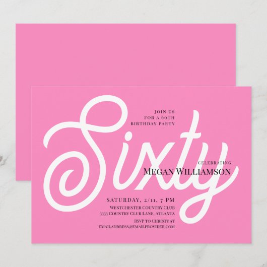 Leuk Roze en Wit Kalligrafie 60e Verjaardag Kaart (Voorkant / Achterkant)
