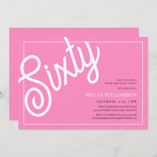 Leuk Roze en Wit Script 60ste verjaardag Kaart (Voorkant / Achterkant)