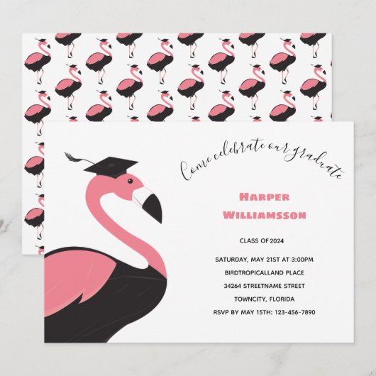 Leuk Roze Flamingo Dier Afstuderen Kaart (Voorkant / Achterkant)