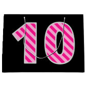 Leuk roze gestreept "10"; Gelukkige 10e verjaardag Groot Cadeauzakje (Voorkant)