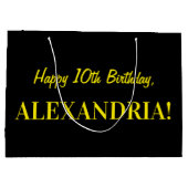 Leuk roze gestreept "10"; Gelukkige 10e verjaardag Groot Cadeauzakje (Achterkant)