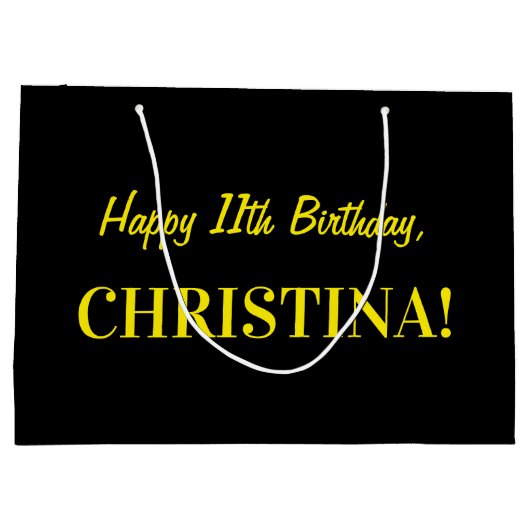 Leuk roze gestreept "11"; Gelukkige 11e verjaardag Groot Cadeauzakje (Achterkant)