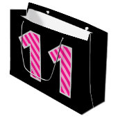 Leuk roze gestreept "11"; Gelukkige 11e verjaardag Groot Cadeauzakje (Voorkant Gekanteld)