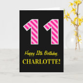 Leuk roze gestreept "11"; Gelukkige 11e verjaardag Kaart (Gele Bloem)