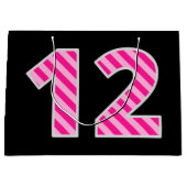 Leuk roze gestreept "12"; Gelukkige 12e verjaardag Groot Cadeauzakje (Voorkant)