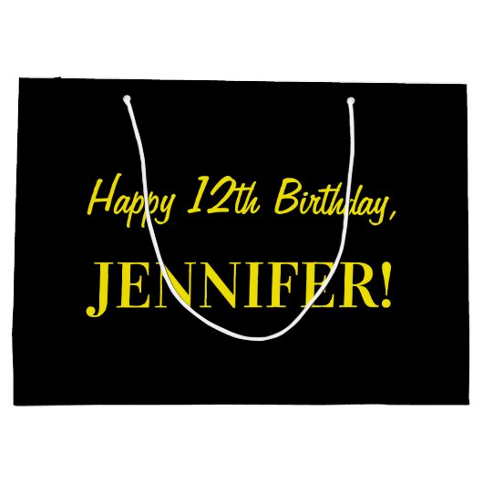 Leuk roze gestreept "12"; Gelukkige 12e verjaardag Groot Cadeauzakje (Achterkant)