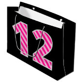Leuk roze gestreept "12"; Gelukkige 12e verjaardag Groot Cadeauzakje (Voorkant Gekanteld)