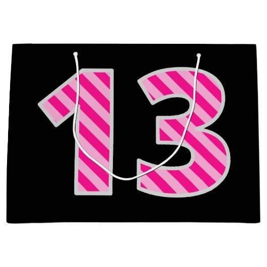 Leuk roze gestreept "13"; Gelukkige 13de verjaarda Groot Cadeauzakje (Voorkant)