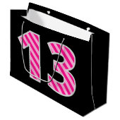 Leuk roze gestreept "13"; Gelukkige 13de verjaarda Groot Cadeauzakje (Voorkant Gekanteld)