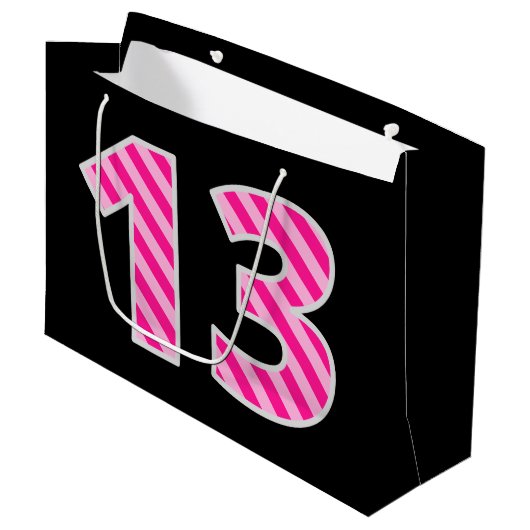 Leuk roze gestreept "13"; Gelukkige 13de verjaarda Groot Cadeauzakje (Voorkant Gekanteld)