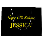 Leuk roze gestreept "14"; Gelukkige 14e verjaardag Groot Cadeauzakje (Achterkant)