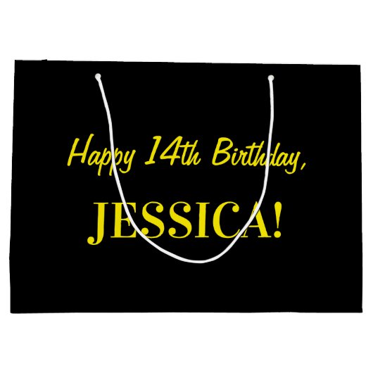 Leuk roze gestreept "14"; Gelukkige 14e verjaardag Groot Cadeauzakje (Achterkant)