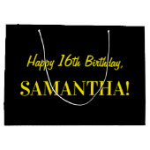 Leuk roze gestreept "16"; Gelukkige 16e verjaardag Groot Cadeauzakje (Achterkant)