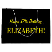 Leuk roze gestreept "17"; Gelukkige 17e verjaardag Groot Cadeauzakje (Achterkant)