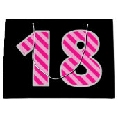 Leuk roze gestreept "18"; Gelukkige 18e verjaardag Groot Cadeauzakje (Voorkant)