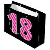 Leuk roze gestreept "18"; Gelukkige 18e verjaardag Groot Cadeauzakje (Voorkant Gekanteld)