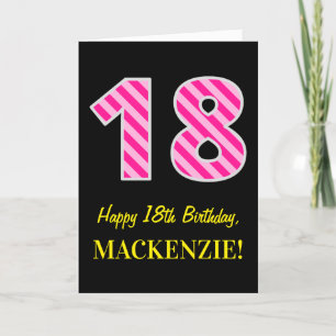 Leuk roze gestreept "18"; Gelukkige 18e verjaardag Kaart