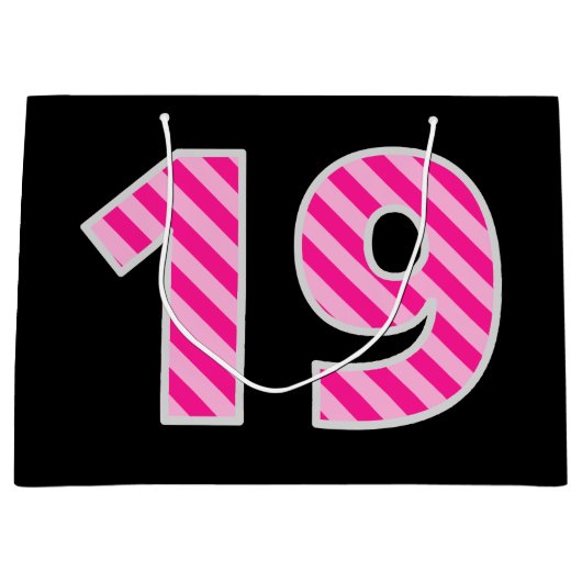 Leuk roze gestreept "19"; Gelukkige 19e verjaardag Groot Cadeauzakje (Voorkant)