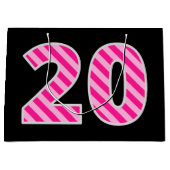 Leuk roze gestreept "20"; Gelukkige 20e verjaardag Groot Cadeauzakje (Voorkant)