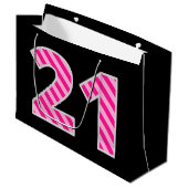 Leuk roze gestreept "21"; Gelukkige 21e verjaardag Groot Cadeauzakje (Voorkant Gekanteld)