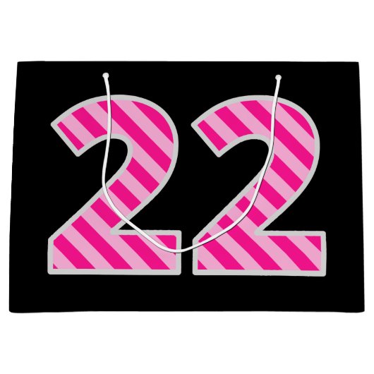 Leuk roze gestreept "22"; Gelukkige 22e verjaardag Groot Cadeauzakje (Voorkant)