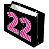 Leuk roze gestreept "22"; Gelukkige 22e verjaardag Groot Cadeauzakje (Voorkant Gekanteld)