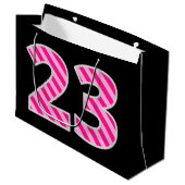 Leuk roze gestreept "23"; Gelukkige 23e verjaardag Groot Cadeauzakje (Voorkant Gekanteld)