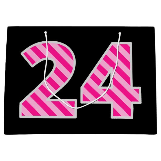 Leuk roze gestreept "24"; Gelukkige 24e verjaardag Groot Cadeauzakje (Voorkant)