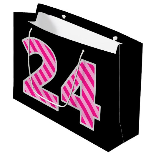 Leuk roze gestreept "24"; Gelukkige 24e verjaardag Groot Cadeauzakje (Voorkant Gekanteld)