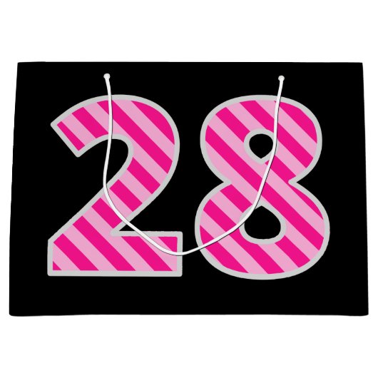 Leuk roze gestreept "28"; Gelukkige 28ste verjaard Groot Cadeauzakje (Voorkant)