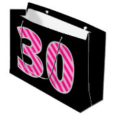 Leuk roze gestreept "30"; Gelukkige 30e verjaardag Groot Cadeauzakje (Voorkant Gekanteld)