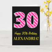 Leuk roze gestreept "30"; Gelukkige 30e verjaardag Kaart (Gele Bloem)