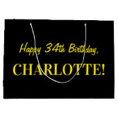 Leuk roze gestreept "34"; Gelukkige 34e verjaardag Groot Cadeauzakje (Achterkant)