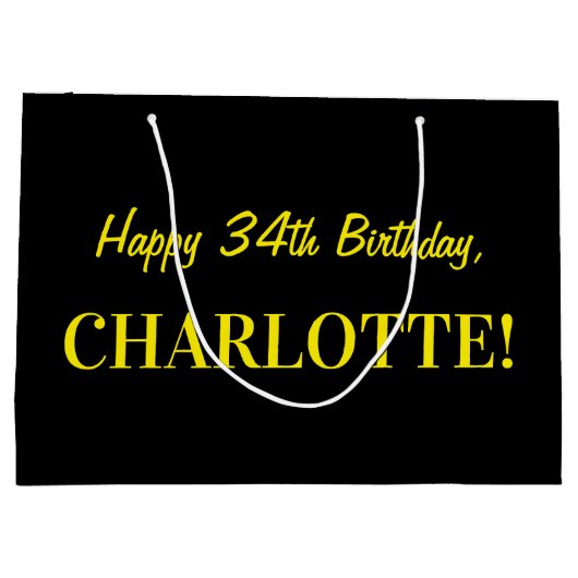 Leuk roze gestreept "34"; Gelukkige 34e verjaardag Groot Cadeauzakje (Achterkant)