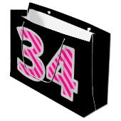 Leuk roze gestreept "34"; Gelukkige 34e verjaardag Groot Cadeauzakje (Voorkant Gekanteld)