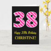 Leuk roze gestreept "38"; Gelukkige 38ste verjaard Kaart (Gele Bloem)