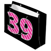 Leuk roze gestreept "39"; Gelukkige 39e verjaardag Groot Cadeauzakje (Voorkant Gekanteld)