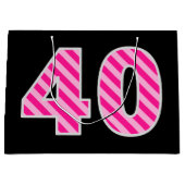 Leuk roze gestreept "40"; Gelukkige 40e verjaardag Groot Cadeauzakje (Voorkant)