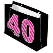 Leuk roze gestreept "40"; Gelukkige 40e verjaardag Groot Cadeauzakje (Voorkant Gekanteld)
