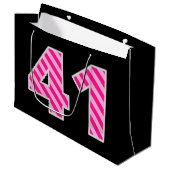 Leuk roze gestreept "41"; Gelukkige 41e verjaardag Groot Cadeauzakje (Voorkant Gekanteld)