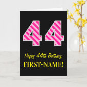 Leuk roze gestreept "44"; Gelukkige 44e verjaardag Kaart (Gele Bloem)