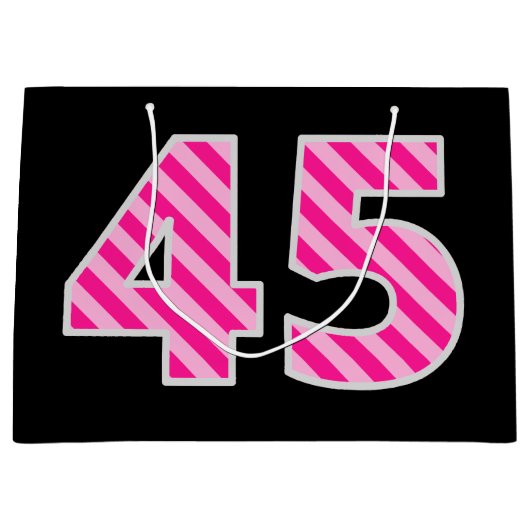 Leuk roze gestreept "45"; Gelukkige 45e verjaardag Groot Cadeauzakje (Voorkant)