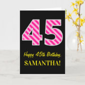 Leuk roze gestreept "45"; Gelukkige 45e verjaardag Kaart (Gele Bloem)