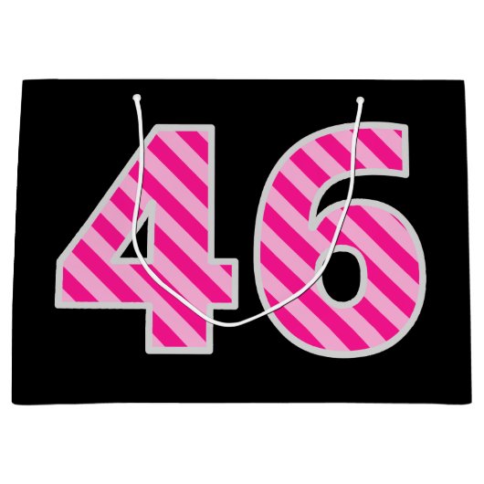 Leuk roze gestreept "46"; Gelukkige 46e verjaardag Groot Cadeauzakje (Voorkant)