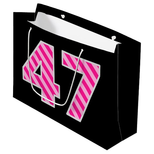 Leuk roze gestreept "47"; Gelukkige 47e verjaardag Groot Cadeauzakje (Voorkant Gekanteld)