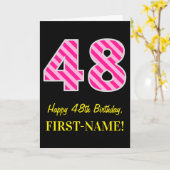 Leuk roze gestreept "48"; Gelukkige 48ste verjaard Kaart (Gele Bloem)
