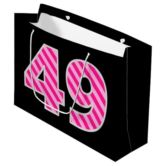 Leuk roze gestreept "49"; Gelukkige 49e verjaardag Groot Cadeauzakje (Voorkant Gekanteld)