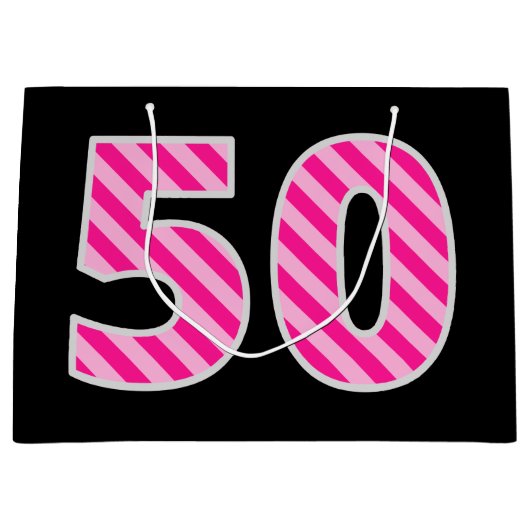 Leuk roze gestreept "50"; Gelukkige 50e verjaardag Groot Cadeauzakje (Voorkant)