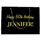 Leuk roze gestreept "50"; Gelukkige 50e verjaardag Groot Cadeauzakje (Achterkant)